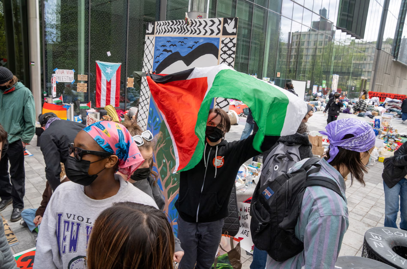 The pro-Palestinian encampment at NYU on Saturday. Photograph: David Dee Delgado/Reuters