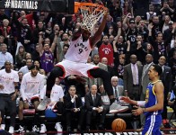 Game 1: Raptors center Serge Ibaka throws down the two-handed flush during the second half. Kyle Terada, USA TODAY Sports