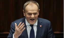 Donald Tusk began his speech with a scathing condemnation of the legacy of the PiS years. Photograph: Aleksandra Szmigiel/Reuters