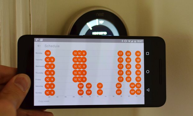 The free Nest app for Android and iOS provides remote control, but also makes fine-tuning your schedule and reviewing your energy use quick and easy. Photograph: Samuel Gibbs for the Guardian