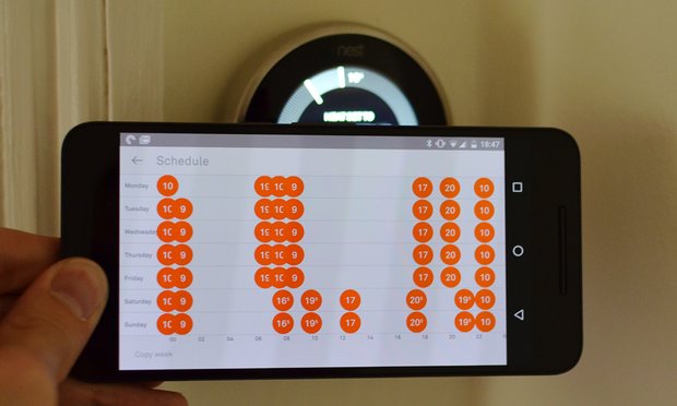  The free Nest app for Android and iOS provides remote control, but also makes fine-tuning your schedule and reviewing your energy use quick and easy. Photograph: Samuel Gibbs for the Guardian