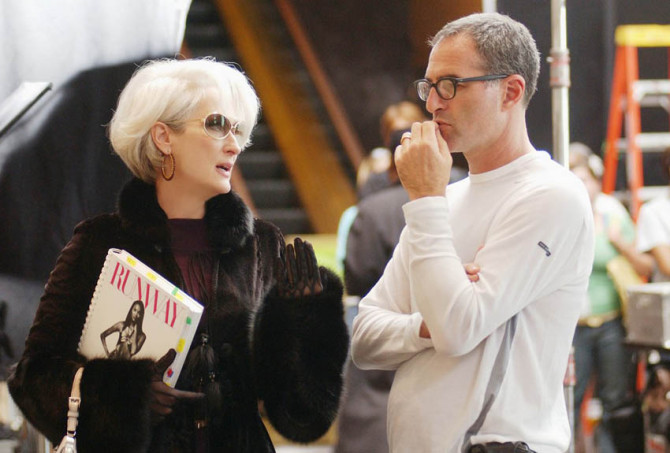 Meryl Streep and director David Frankel on the set of “The Devil Wears Prada” in New York. COURTESY OF FOX