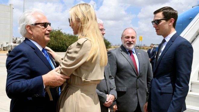 REUTERS / Ivanka Trump greets US Ambassador to Israel David Friedman with her husband Jared Kushner (R) at Ben Gurion International Airport
