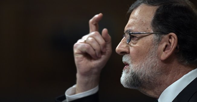 © Oscar Del Pozo, AFP | Spanish PM Mariano Rajoy speaks during the debate of a no-confidence motion tabled by Spanish Socialist Party (PSOE) at the Spanish Parliament in Madrid on May 31, 2018.