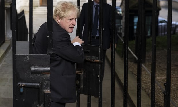 Boris Johnson at the gates of Downing Street. Photograph: Dan Kitwood/Getty Images