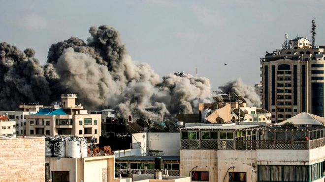AFP / Palestinian witnesses says an empty building was struck in Gaza City - Israel says it hit militant training sites