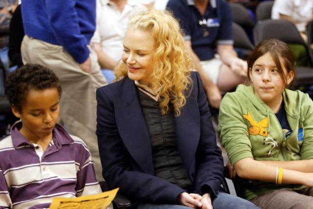 One of the few times Nicole Kidman was photographed with her children with Tom Cruise, Connor and Bella Cruise, after their split was at a basketball game in December 2004. (Photo: Matthew Simmons/Getty Images)