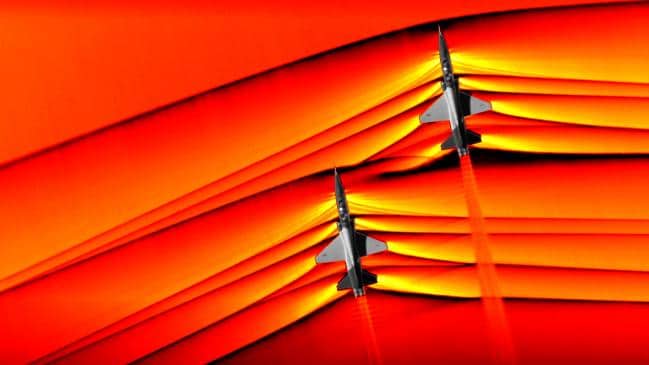 NASA has been able to capture the first air-to-air images of the interaction of shockwaves from two supersonic aircraft flying in formation. Picture: NASASource:Supplied