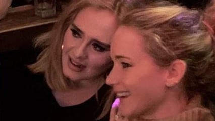 Adele and Jennifer Lawrence partied the night away with drag queens in a New York City gay bar on Friday. Picture: InstagramSource:Supplied