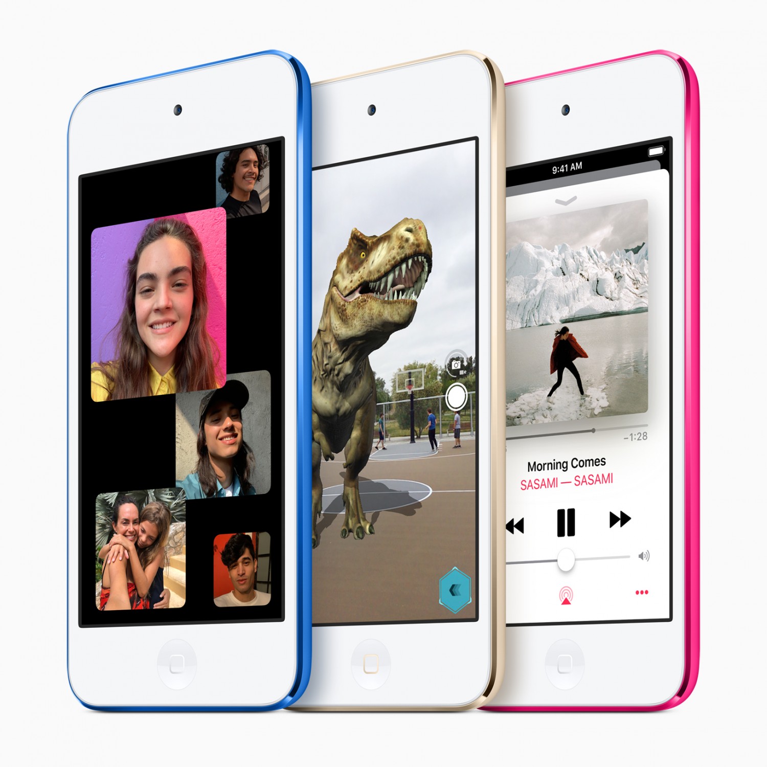 The new iPod touch features Group FaceTime and AR experiences, a first for iPod.