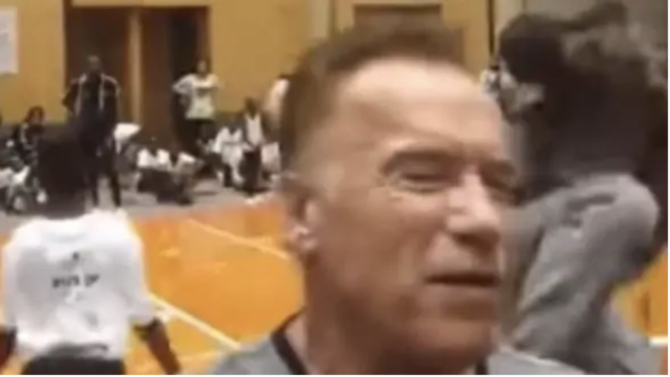 Arnold Schwarzenegger is drop kicked in South Africa. Picture: SuppliedSource:Supplied
