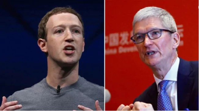 Facebook founder and CEO Mark Zuckerberg and Apple CEO Tim CookSource:Supplied