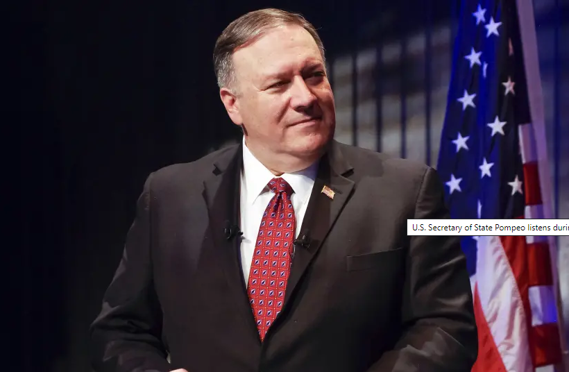 U.S. Secretary of State Pompeo listens during a news conference in Reykjavik (photo credit: ASGEIR ASGEIRSSON/REUTERS)