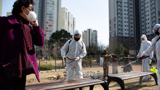 EPA / people in Seoul have been disinfecting their own neighbourhoods