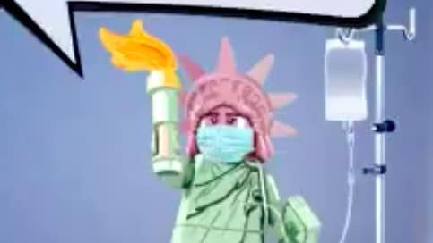 The US depicted as Lady Liberty in a face mask. Picture: China Xinhua NewsSource:Supplied