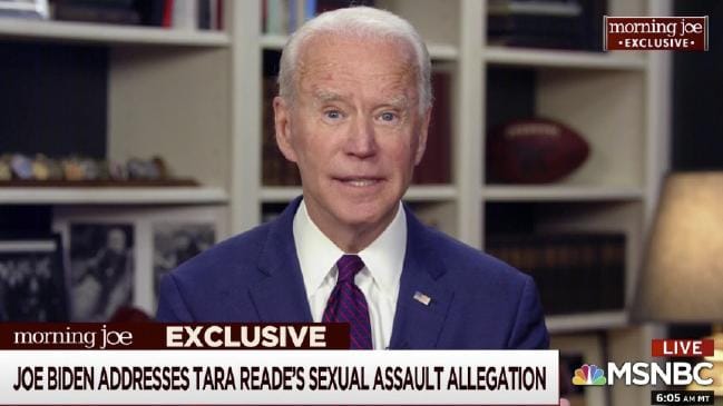 Democratic presidential candidate former Vice President Joe Biden has said the sexual assault allegations against him never happened. Picture: MSNBC's Morning Joe via APSource:AP
