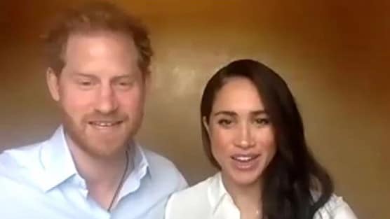 Prince Harry and Meghan Markle on a Zoom call with young leaders. Picture: Queen's Commonwealth TrustSource:Supplied