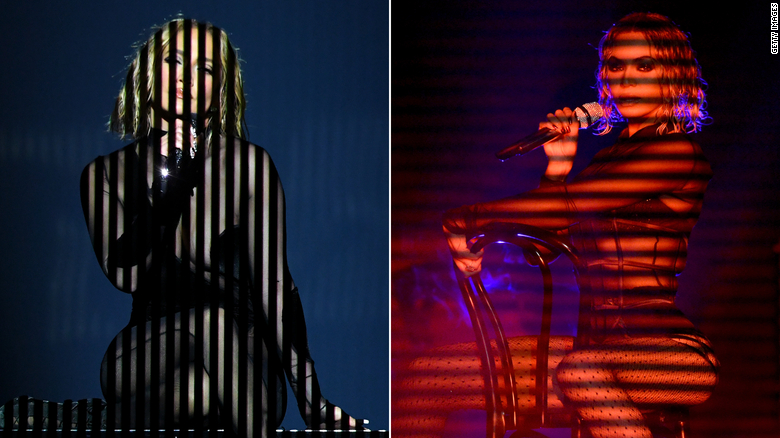 Jennifer Lopez's performance at the 2020 American Music Awards on the left and Beyoncé's 2014 Grammys performance.