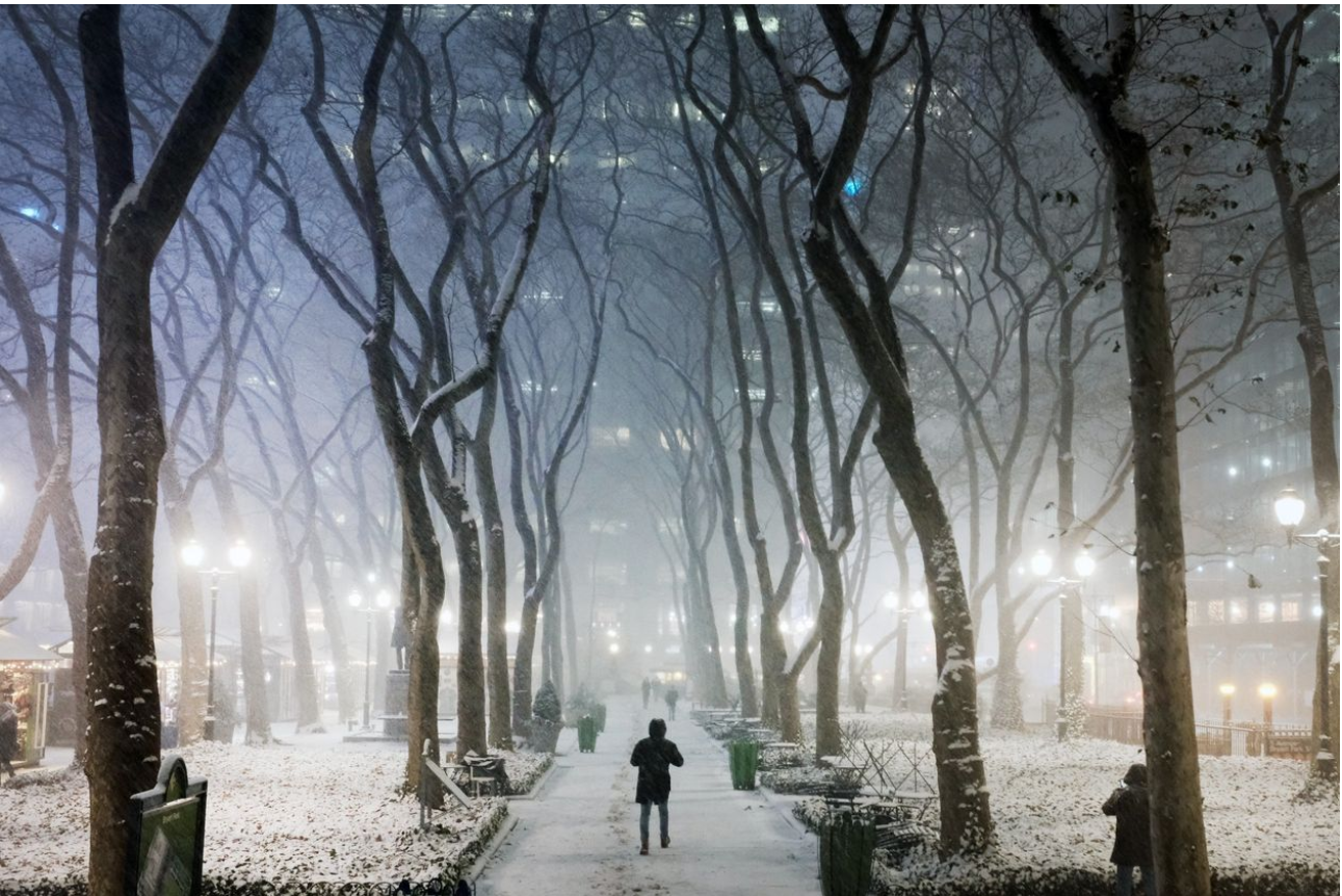Forecasters predicted more than a foot of snow across a swath of the region, including New York City, seen Wednesday evening. PHOTO: SPENCER PLATT/GETTY IMAGES