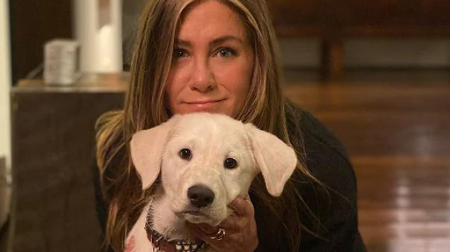 Jennifer Aniston and her dog, Lord Chesterfield. Picture: Instagram/jenniferanistonSource:Supplied