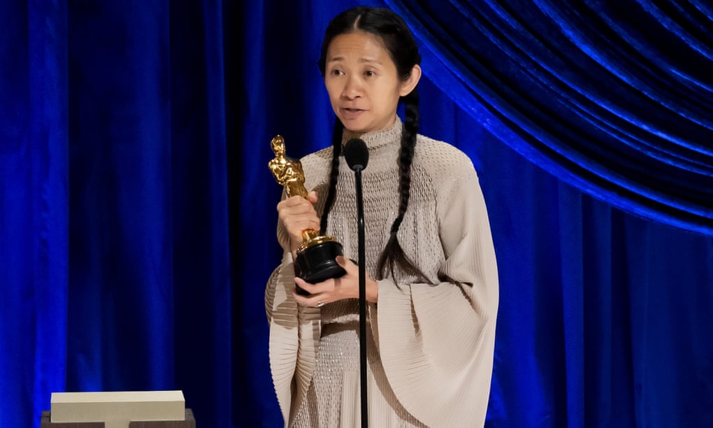 Chloé Zhao accepting the Oscar for best director Photograph: Ampas/Getty Images