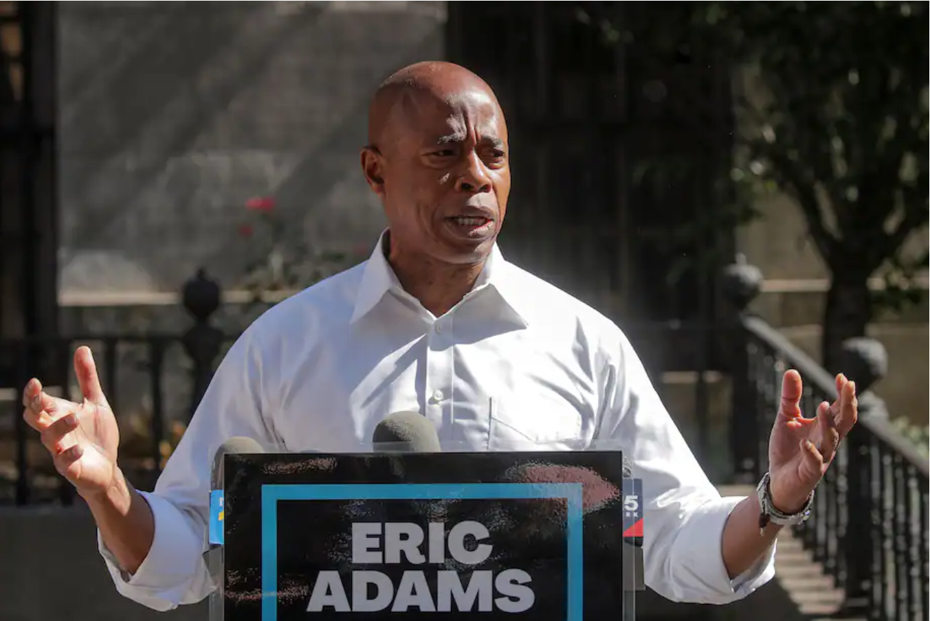 Eric Adams, Brooklyn borough president and Democratic candidate for New York mayor, speaks during a news conference in Brooklyn on June 24. (Brendan Mcdermid/Reuters)