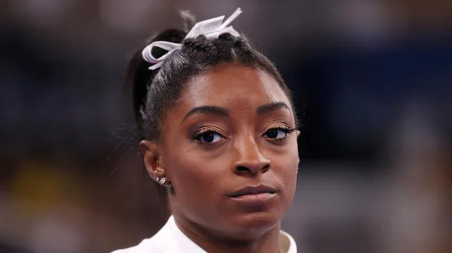Simone Biles of Team United States looks on during the Women's Team Final on day four of the Tokyo 2020 Olympic Games.Source:Getty Images