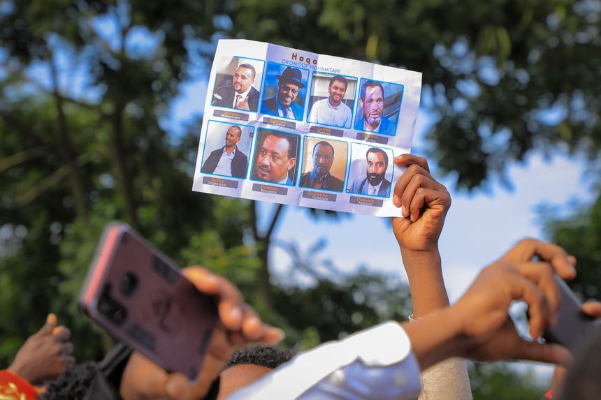 Protesters calling for the release of opposition figure Jawar Mohammed and others in the Addis Ababa, Ethiopia. PHOTO: /ASSOCIATED PRESS