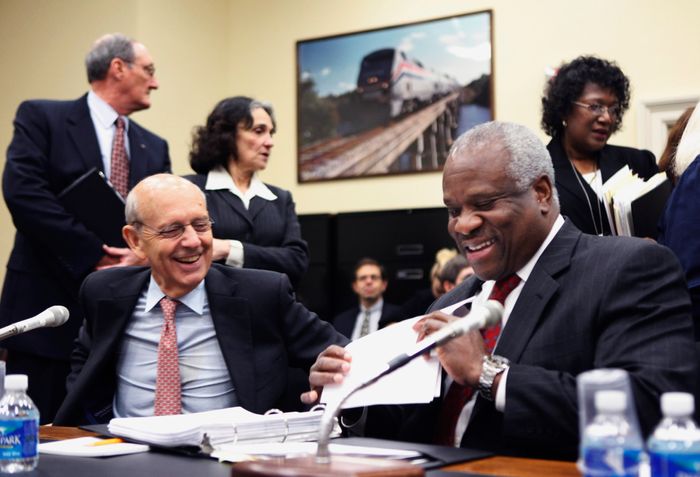 Supreme Court Justices Stephen Breyer and Clarence Thomas appearing before a House subcommittee in 2009. PHOTO: MANUEL BALCE CENETA/ASSOCIATED PRESS