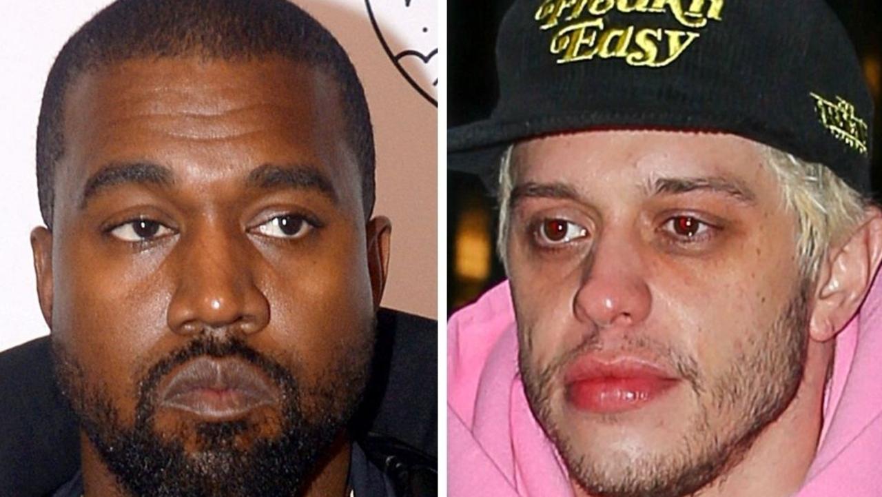 Kanye (left) says he fears Pete Davidson (right) will get his wife “hooked on drugs.” Picture: Getty Images