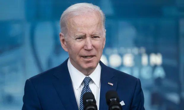 Joe Biden in Washington on 4 March. Energy exports have kept a steady influx of cash flowing to Russia despite otherwise severe restrictions on its financial sector. Photograph: Sarah Silbiger/Rex/Shutterstock