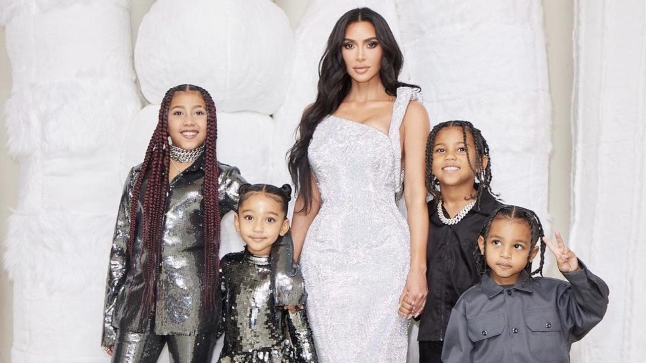 Kardashian and her four kids – North (far left) and Saint (second from right) will have cameos in the next Paw Patrol film. Picture: Instagram
