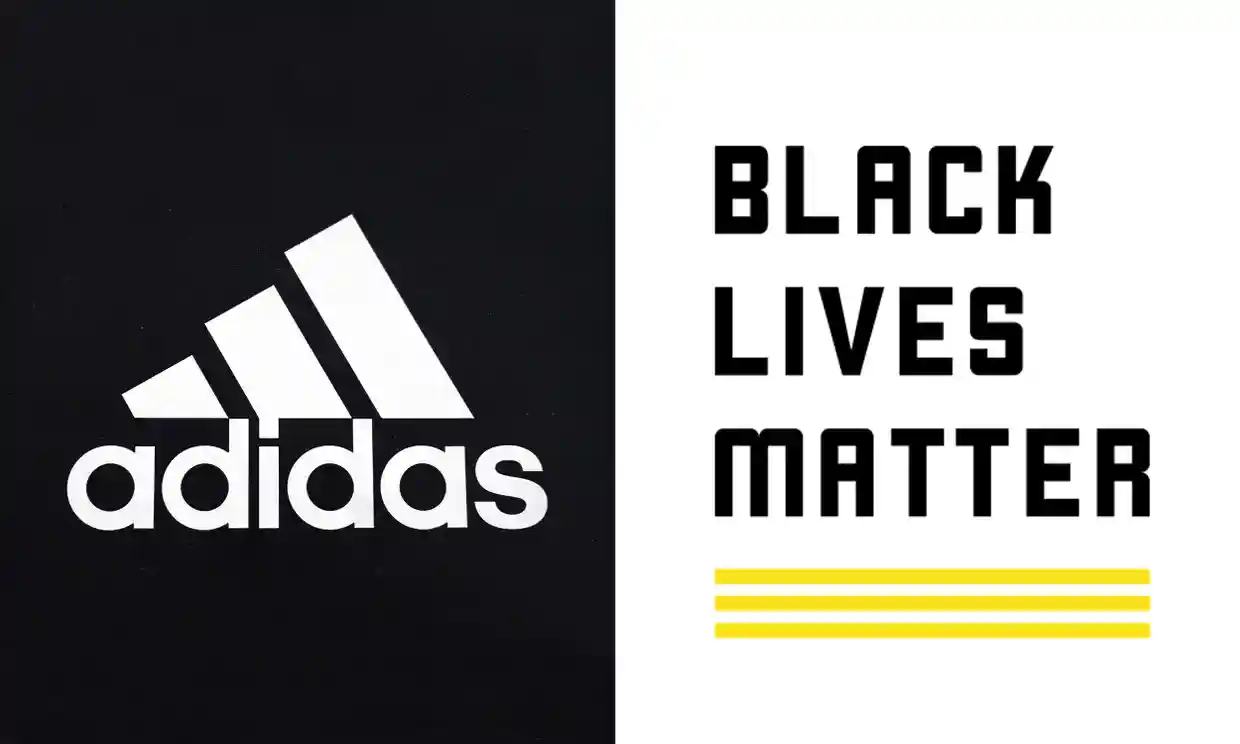 The Adidas logo and the BLM Global Network Foundation’s logo. Composite: AP / Black Lives Matter organization