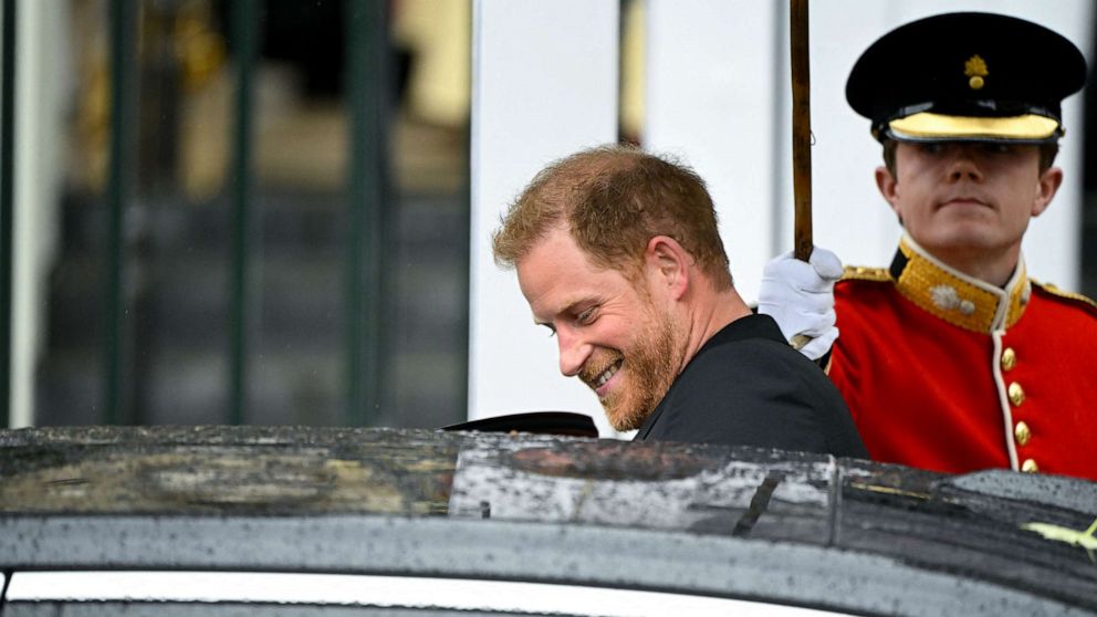 Britain's Prince Harry, Duke of Sussex, leaves Westminster Abbey following the coronation ceremony of Britain's King Charles and Queen Camilla, in London, May 6, 2023. Toby Melville/POOL/Reuters