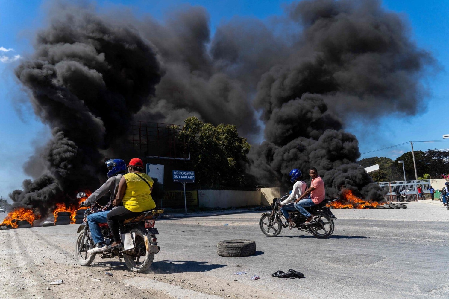 Tires were set on fire by the police during a protest in January in Port-au-Prince after a gang attack on a police station that left six officers dead.Credit...Richard Pierrin/Agence France-Presse — Getty Images