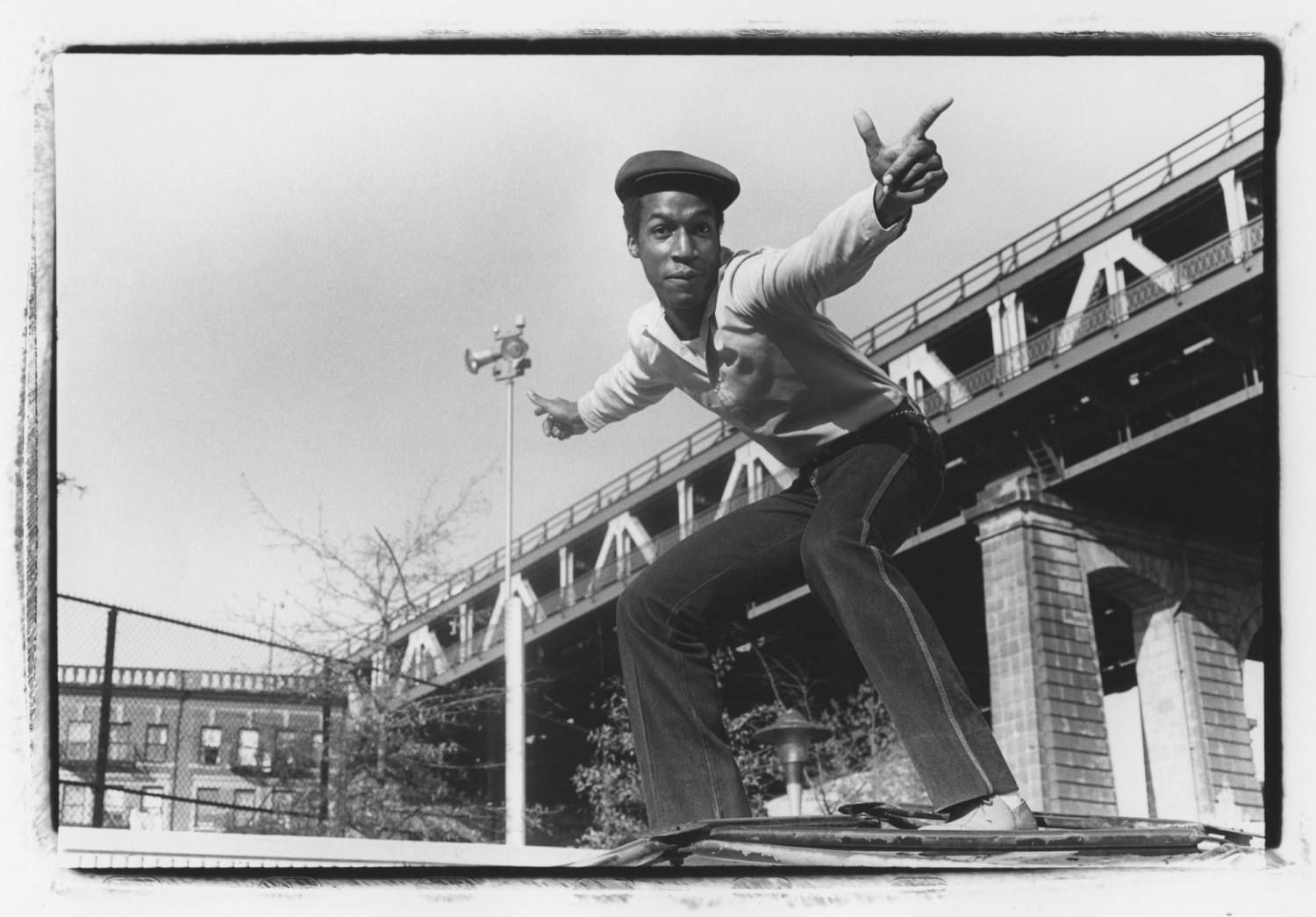 Grandmaster Flash poses under the Manhattan Bridge, Brooklyn, N.Y., 1981. LAURA LEVINE/CORBIS/GETTY IMAGES