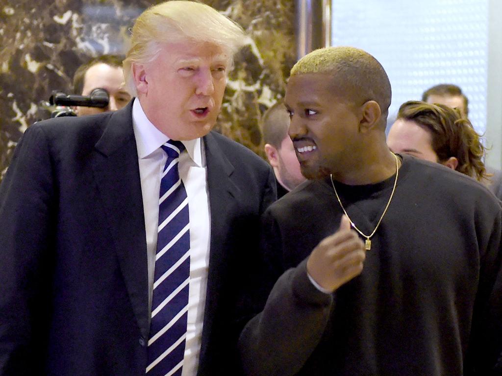 Kanye West and Donald Trump at a press conference after their meetings at Trump Tower in New York in 2016. Picture: Timothy A. Clary/AFP