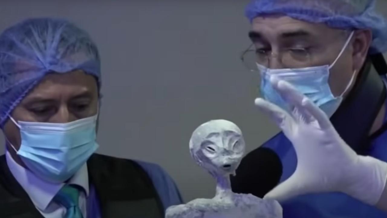 The ‘alien’ bodies have sparked widespread ridicule. Picture: YouTube
