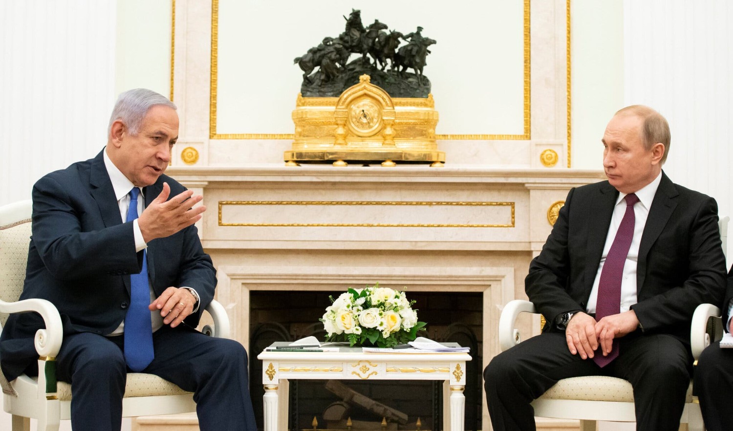 Mr. Netanyahu, left, with Mr. Putin at the Kremlin in 2019. Credit...Pool photo by Alexander Zemlianichenko