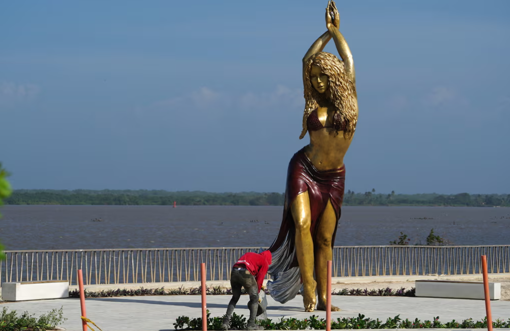 Nearly 21ft bronze statue of Shakira unveiled in her home town in Colombia
