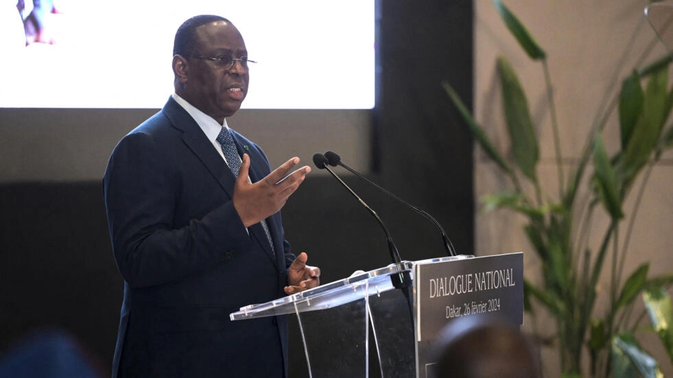 Senegal's embattled President Macky Sall on February 26, 2024, opened talks in Diamniadio, near Dakar, in an attempt to reach agreement on the date of the presidential election. © Seyllou, AFP