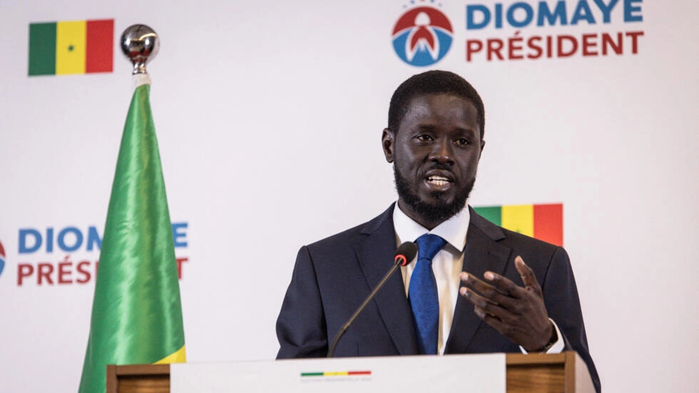 Senegalese opposition presidential candidate Bassirou Diomaye Faye addresses his first press conference after being declared winner of Senegal's presidential election in Dakar on March 25, 2024. © John Wessels, AFP