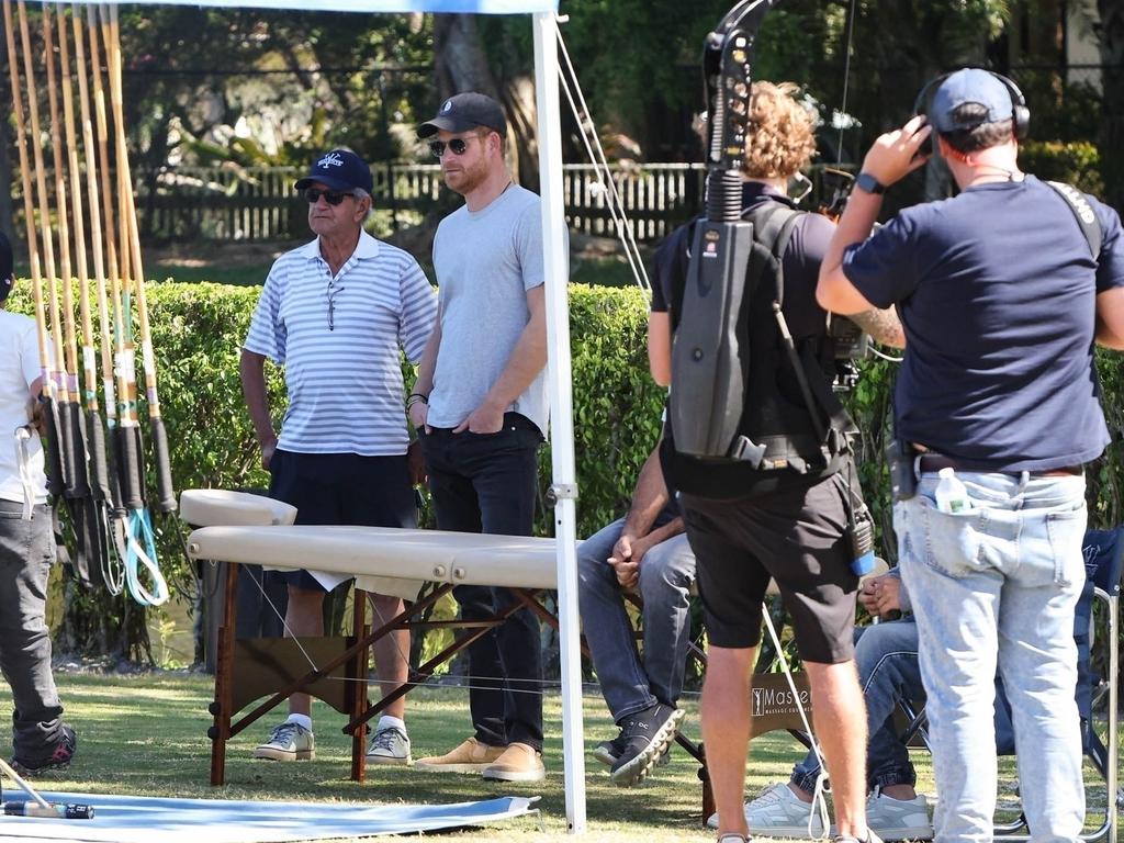 Prince Harry filming scenes for his new Netflix show at the Royal Salute Polo Challenge in Palm Beach. Picture: MiamiPIXX/Vaem / BACKGRID