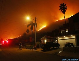 A section of the Thomas Fire burns on a bluff on Dec. 7, 2017 in La Conchita, Calif.