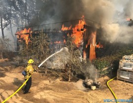 Firefighters try to save a house in the 1700 block of Linda Flora in the upscale Bel Air Estates area of Los Angeles on Dec. 6, 2017.