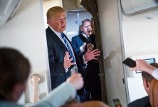 President Trump in April on Air Force One, where he was asked specifically whether he knew about the payment to a pornographic film actress, Stephanie Clifford. Mr. Trump said, “No,” and referred questions to his personal lawyer. Credit Doug Mills/