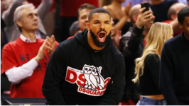 TORONTO, ONTARIO - MAY 21: Rapper Drake reacts during game four of the NBA Eastern Conference Finals between the Milwaukee Bucks and the Toronto Raptors at Scotiabank Arena on May 21, 2019 in Toronto, Canada. NOTE TO USER: User expressly acknowl
