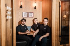 Aravind Srinivas, Denis Yarats and Johnny Ho, co-founders of the startup Perplexity, in San Francisco.
