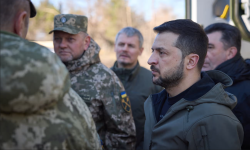 View image in fullscreen Tensions between Volodymyr Zelenskiy and Gen Valerii Zaluzhnyi (second left) have been simmering for months. Photograph: Ukrainian presidential press service/Reuters