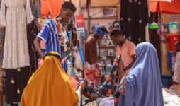 Women browse fabrics in a street market in Mogadishu, December 2023. Photograph: Said Yusuf Warsame/EPA-EFE/Shutterstock